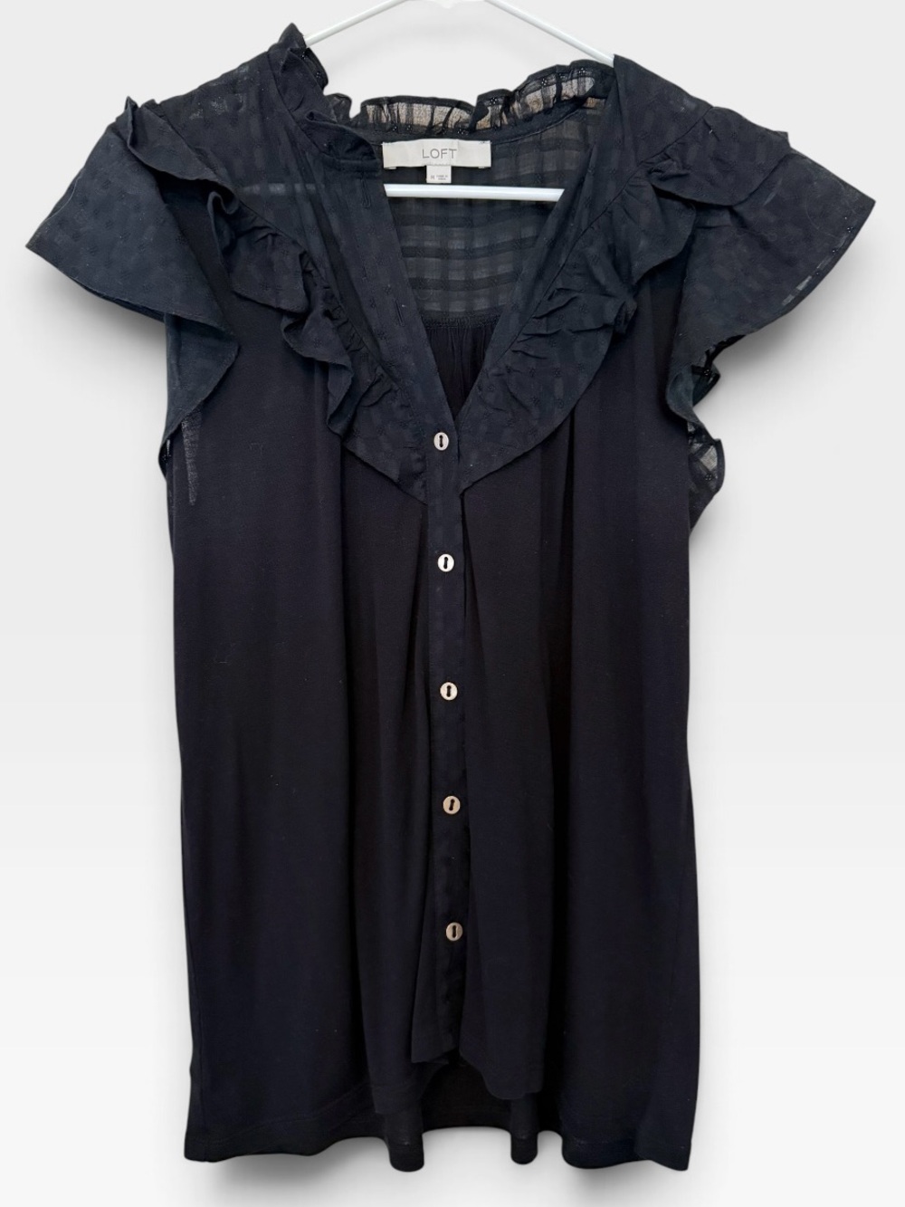 Loft Black Ruffle Sleeves Top